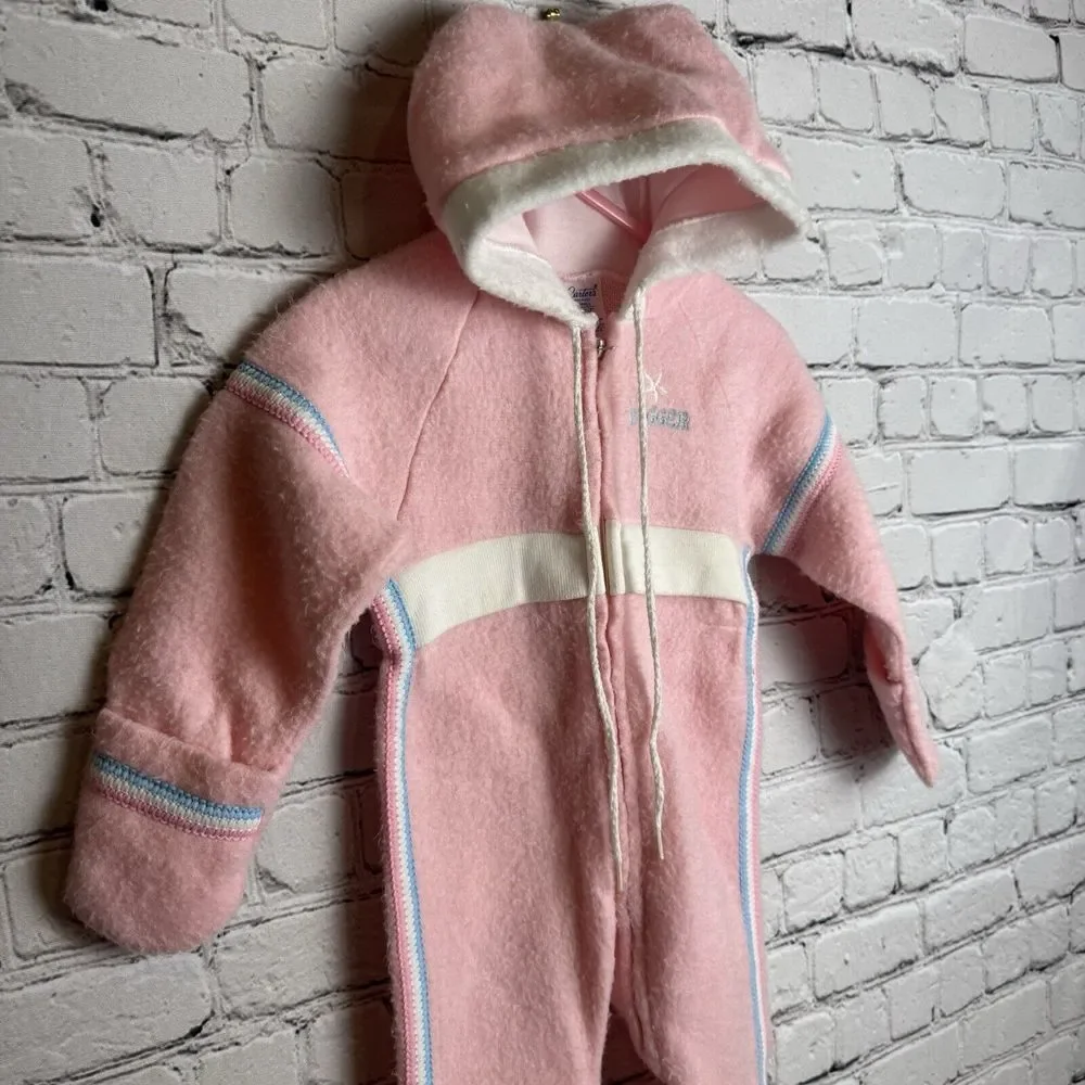 Vintage‎ Carter's Baby Girl Fleece Snowsuit Coverall Pink Small Up To 20 lb